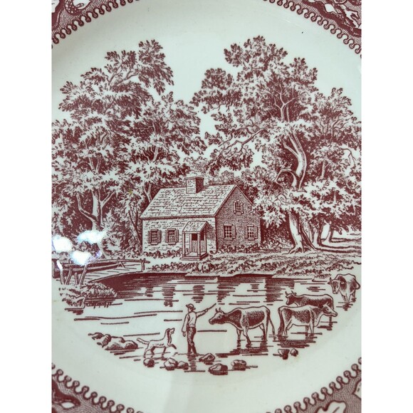 Vintage Royal Ironstone Red Memory Lane  10" Dinner Plate 1965  Farm Scene - Picture 4 of 5
